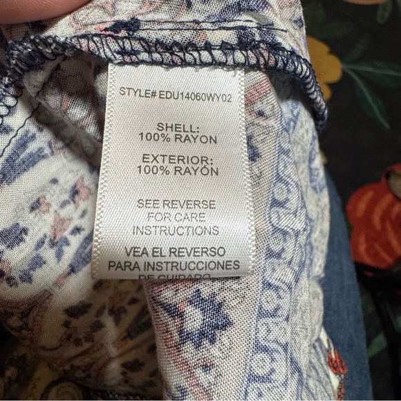 Altar'd State Boho Mini Dress Long Sleeve Flowy Dark Blue Embroidered Women's M - Picture 5 of 6